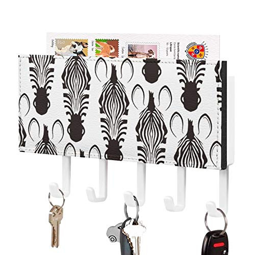 Wall Mounted Key Hook  Mail Sorter Wall Mount  Mail Key Holder Organizer  Zebra Head Pattern Animal Figure Home Decor for Entryway Room  Newspaper Display Shelf with 5 Key Hooks