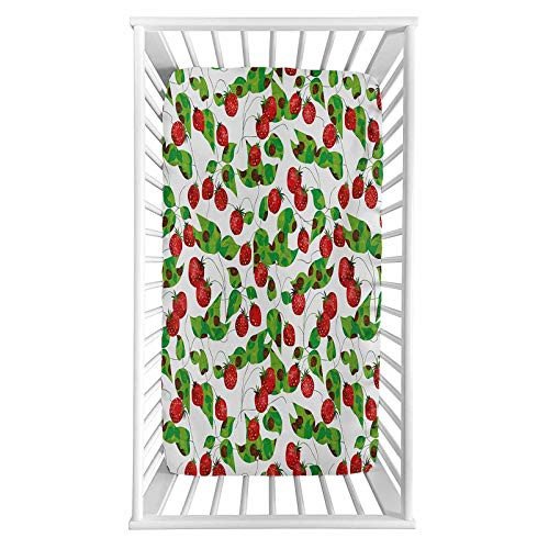 Lyzelre Fruits Fitted Crib Sheet Summer Vibes with Strawberry Branch Garden Leaf Nature Joyful Season Print Microfiber Silky Soft Toddler Mattress Sheet Fitted 28 inchx 52 inchx 8   Baby Sheet for Boys Girls