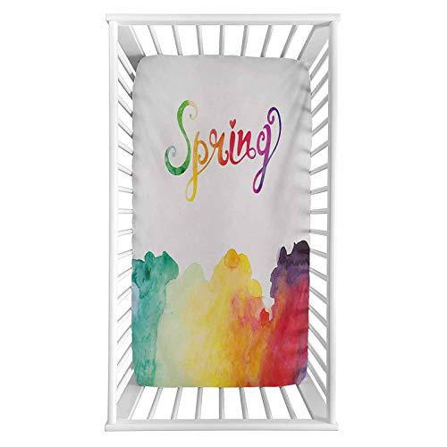 Quote Fitted Crib Sheet Spring Lettering with Rainbow Fog Like Ombre Colored Romantic Modern Image Print Microfiber Silky Soft Toddler Mattress Sheet Fitted 28 inchx 52 inchx 8   Baby Sheet for Boys Girls Quote Fitted Crib Sheet Spring Lettering with Rainbow Fog Like Ombre Colored Romantic Modern Image Print Microfiber Silky Soft Toddler Mattress Sheet Fitted 28 inchx 52 inchx 8   Baby Sheet for Boys Girls