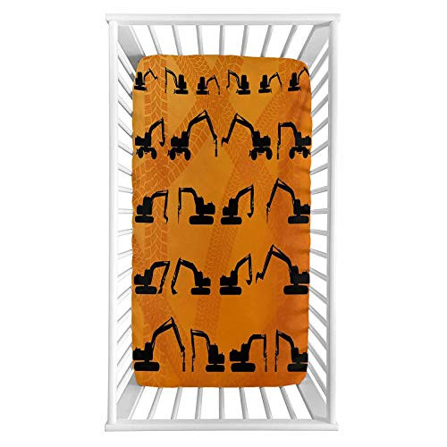Construction Fitted Crib Sheet Excavator Black Silhouettes Tire Traces Track Machinery Industry Technology Microfiber Silky Soft Toddler Mattress Sheet Fitted 28 inchx 52 inchx 8   Baby Sheet for Boys Girls