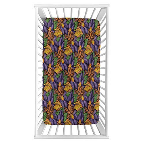Lyzelre Floral Fitted Crib Sheet Vibrant Flowers Botany Mother Earth Tropicana Exotic Funky Vibes Pattern Microfiber Silky Soft Toddler Mattress Sheet Fitted 28 inchx 52 inchx 8   Baby Sheet for Boys Girls