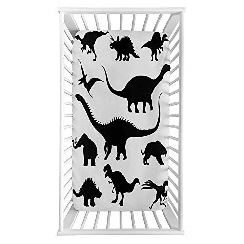 Dinosaur Fitted Crib Sheet Various Black Dino Silhouettes Jurassic Evolution Extinction Predator Animals Microfiber Silky Soft Toddler Mattress Sheet Fitted 28 inchx 52 inchx 8   Baby Sheet for Boys Girls