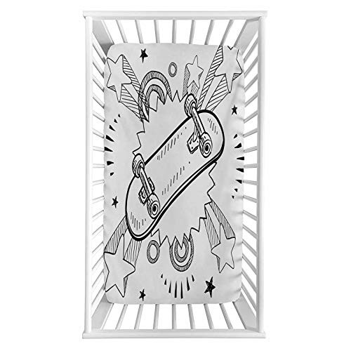 Doodle Fitted Crib Sheet Sketch of a Skateboard with Sixties and Seventies Style Pop Art Inspired Background Microfiber Silky Soft Toddler Mattress Sheet Fitted 28 inchx 52 inchx 8   Baby Sheet for Boys Girls Doodle Fitted Crib Sheet Sketch of a Skateboard with Sixties and Seventies Style Pop Art Inspired Background Microfiber Silky Soft Toddler Mattress Sheet Fitted 28 inchx 52 inchx 8   Baby Sheet for Boys Girls