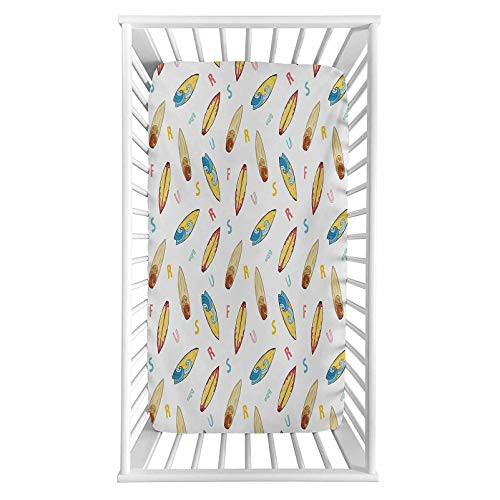 Surfboard Fitted Crib Sheet Hand Drawn Sketch Style Longboard with Colorful Letters Hipster Nautical Holiday Microfiber Silky Soft Toddler Mattress Sheet Fitted 28 inchx 52 inchx 8   Baby Sheet for Boys Girls Surfboard Fitted Crib Sheet Hand Drawn Sketch Style Longboard with Colorful Letters Hipster Nautical Holiday Microfiber Silky Soft Toddler Mattress Sheet Fitted 28 inchx 52 inchx 8   Baby Sheet for Boys Girls