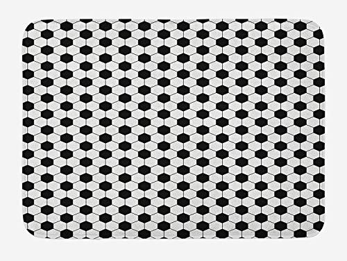 TAQATS Soccer Bath Mat  Abstract Football Ball Pattern Monochrome Geometric Design Sports Fun Activity  Plush Bathroom Decor Mat with Non Slip Backing  23.6 W X 15.7 W Inches  Black White