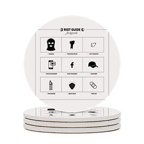 Round Ceramic Stone Coaster Set of 4 Riot Guide for Beginners Round Coaster Drink Absorption Coaster with Cork Base -3.9 inches- Round Ceramic Stone Coaster Set of 4 Riot Guide for Beginners Round Coaster Drink Absorption Coaster with Cork Base -3.9 inches-