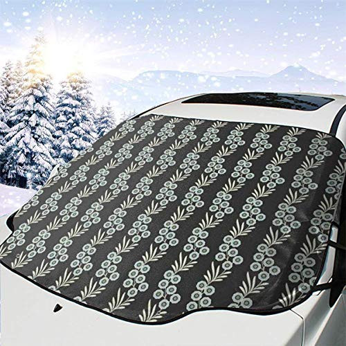 Car Front Window Windshield Snow Cover  Vertical Ornamental Leaves On Branches with Black Backdrop Spring Theme Car Sunshades Thicker Waterproof Guard Cover -57.946.5-
