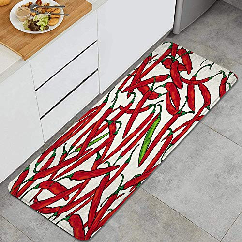 VAMIX Abstract red hot Chili Peppers in White Background Anti Fatigue Kitchen Mat Comfort Floor Mats Non-Slip Oil Stain Resistant Easy to Clean Kitchen Rug VAMIX Abstract red hot Chili Peppers in White Background Anti Fatigue Kitchen Mat Comfort Floor Mats Non-Slip Oil Stain Resistant Easy to Clean Kitchen Rug