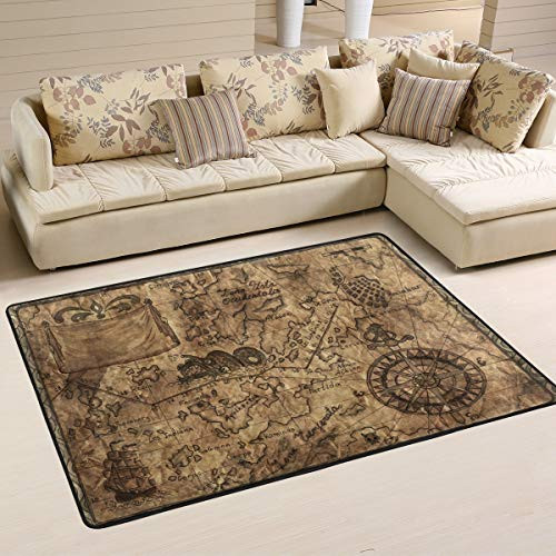 Vintage Pirate Nautical Map Area Rug 3  x 2  Carpet Indoor Polyester Non Slip Multi Rectangle Door Mats Kitchen Floor Runner Decoration for Home Bedroom Living Dining Room