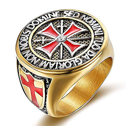 DYD Stainless Steel Ring Knight Templar Ring Vintage Cross Ring for Men Masonic College Style Gold -9- DYD Stainless Steel Ring Knight Templar Ring Vintage Cross Ring for Men Masonic College Style Gold -9-