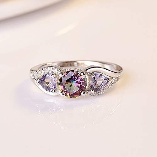 Rhodium Gold Rhodium Plated 925 Sterling Silver Round Colorful Heart-Shaped Cubic Zirconia CZ Three Stone Anniversary Engagement bifurcated Ring Wedding Ring for Women -6- Rhodium Gold Rhodium Plated 925 Sterling Silver Round Colorful Heart-Shaped Cubic Zirconia CZ Three Stone Anniversary Engagement bifurcated Ring Wedding Ring for Women -6-
