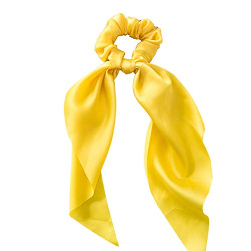Hair Scrunchies Velvet  Ponytail Holder  Women Girl Bow Satin Ribbon Ponytail Scarf Hair Tie Rope Scrunchies Elastic Band - Yellow