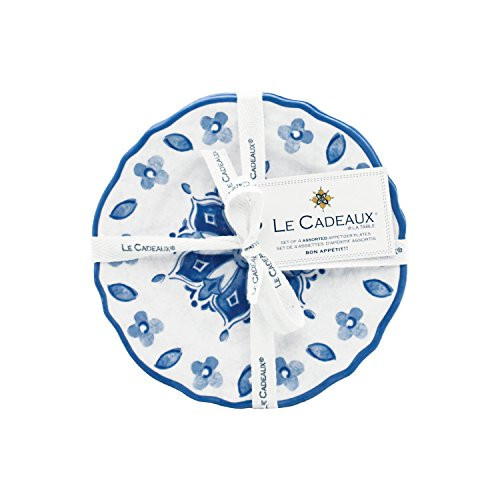 Le Cadeaux Moroccan Blue Melamine Appetizer Plates, (Set of 4) Le Cadeaux Moroccan Blue Melamine Appetizer Plates, (Set of 4)