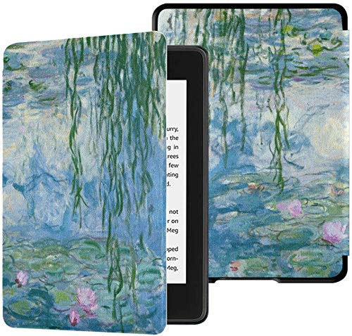 Colorful Star Slimshell Case for Kindle Paperwhite 10th Generation 2018 - Lightweight PU Leather Kindle Paperwhite Covers for All-New Kindle Paperwhite 4 - Lotus Painting
