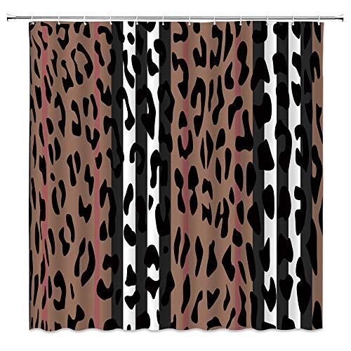 Striped Leopard Shower Curtain Leopard Skin Splice Patchwork Wild Safari Animal Powerful Panthera Big Cat African Creative Bath Curtain Decor Fabric 70x70 INCH with Hooks