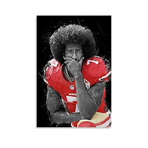 JJRY Sports Poster American Football Black Background Colin Kaepernick Poster Decorative Painting Canvas Wall Art Living Room Posters Bedroom Painting 12x18inch-30x45cm-