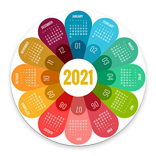 Smooffly 2021 Calendar Mouse Pad Petals Round Non-Slip Mouse Pad Computer Accessories