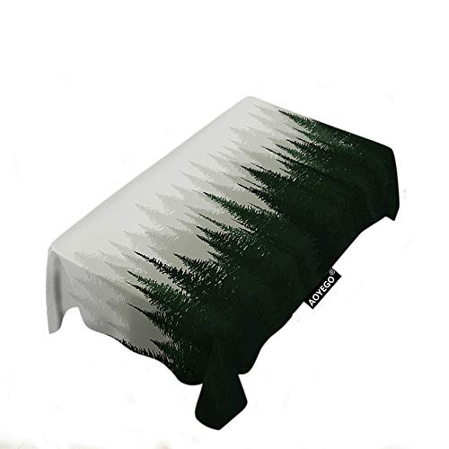 AOYEGO Forest Rectangle Tablecloth Pine Wood Scene Nature Landscape Fog Morning Tree Misty Environment Oblong Tablecloth 60X84 Inch Polyester for Kitchen Holiday Dinner Hotel Restaurant Green