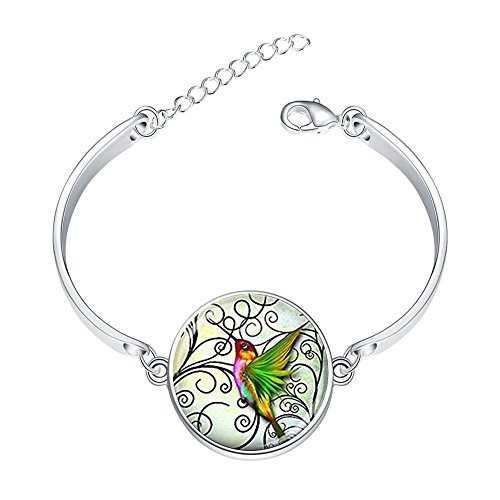 LooPoP Simple Stainless Bangle Bracelet Hummingbird Jewelry Green Hummingbird Charms Pendant Bracelets Jewelry for Women