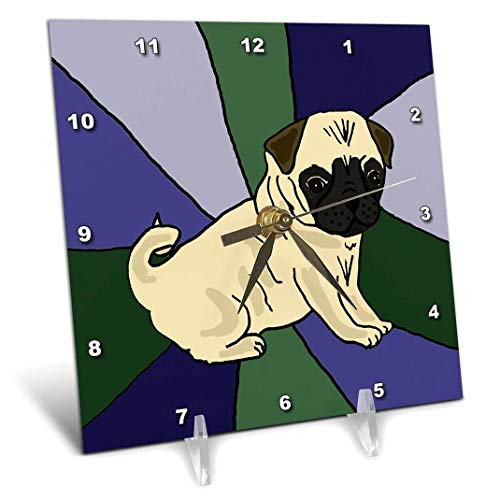 3dRose dc_195226_1 Funny Pug Puppy Dog Art Desk Clock, 6 by 6"