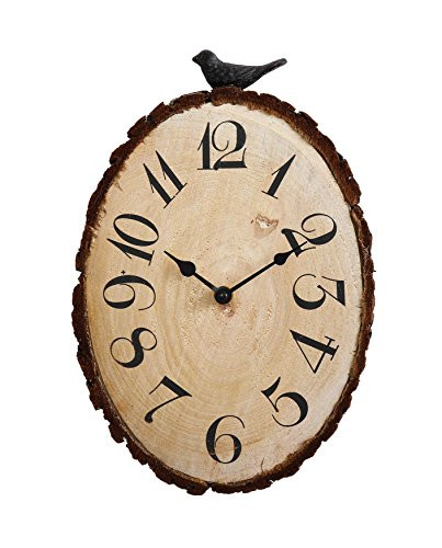 Creative Co-op Wall Clock on Slice of Fir Wood with Bird on Top