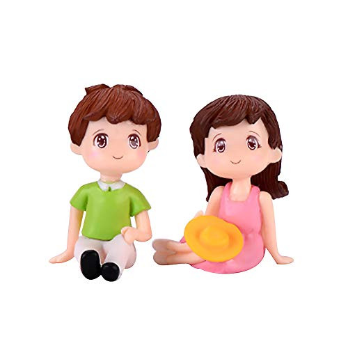 YuYe-xthriv 2Pcs Micro Landscape Doll House Accessories Mini Girl Boy Sit Down Look Up Model Figurine Landscape Ornament DIY Decor Green Pink