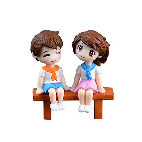 YuYe-xthriv Micro Landscape Doll House Accessories Mini Girl Boy Park Bench Model Figurine Miniature Landscape Ornament DIY Decor Pink Blue