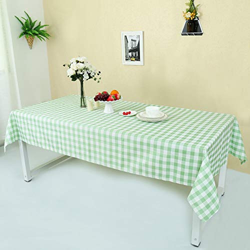 Zdada 60 inch x 126 inch Checked Tablecloth Polyester Plaid Table Cover Linen-Grass Green and White Check-