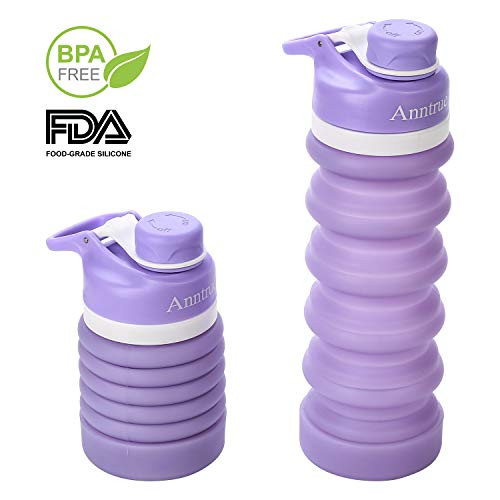 Anntrue Collapsible Silicone Water Bottle 20oz, 100% Free of BPA, FDA Approved Food-Grade, Leak Proof, Foldable Travel Water Bottle(Lilac) Anntrue Collapsible Silicone Water Bottle 20oz, 100% Free of BPA, FDA Approved Food-Grade, Leak Proof, Foldable Travel Water Bottle(Lilac)