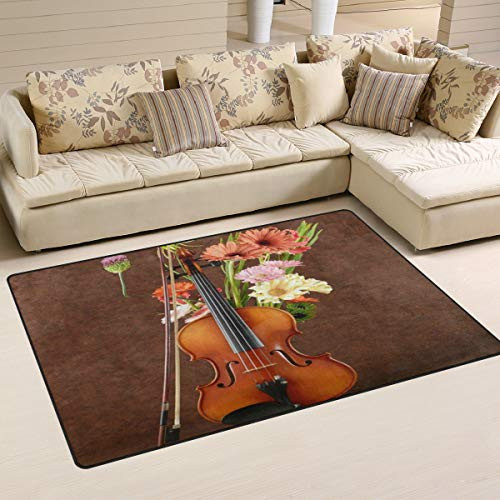 Vintage Violin Sheet Music Flower Area Rugs 2 6   x 1 7   Door Mats Indoor Polyester Non Slip Multi Rectangle Carpet Kitchen Floor Runner Decoration for Home Bedroom Living Dining Room