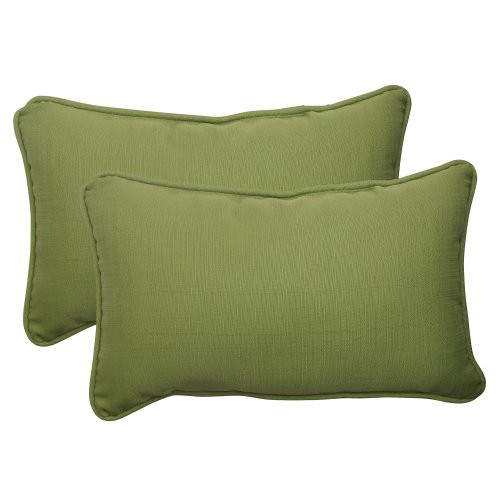 Pillow Perfect Outdoor Forsyth Corded Rectangular Throw Pillow, Green, Set of 2