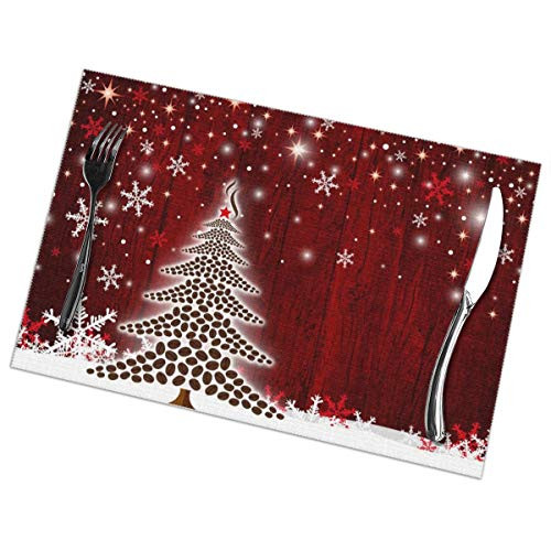 PrelerDIY Snowflake Christmas Tree Placemats Set of 6 Heat Insulation Stain Resistant Non Slip Washable Table Mats Kitchen Dining Table Decoration 18x12 Inches