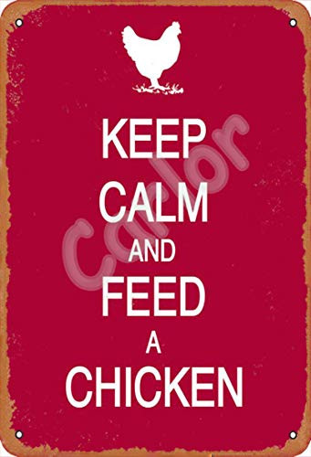 Carlorkee Calm and Feed A Chicken Chicken Chic Vintage Wall Decor Metal Tin Sign 12 X 8