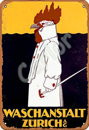 Carlorwaschanstalt Zurich Chicken Chic Vintage Wall Decor Metal Tin Sign 12 X 8