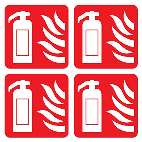 dealzEpic - Fire Extinguisher Sign - Self Adhesive Vinyl Decal Sticker - Pack of 4 Pcs