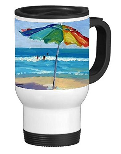 Colorful Beach Umbrella 14 Ounce Stainless Travel Mug Thermos