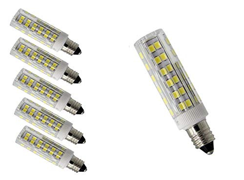 JD E11 120V 5W Dimmable LED Light Bulb 50W Halogen Bulbs Equivalent Mini Candelabra E11 Base T3 T4 LED Bulbs for Ceiling Fan, Indoor Decorative Lighting, Pack of 5 (E11 led Bulb, Daylight White)