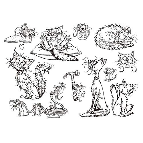 chuwa Clear Stamps for Cards Making Silicone Stamps Cute Cat Mouse DIY Silicone Clear Stamp Cling Seal Scrapbook Embossing Photo Album Decor Craft