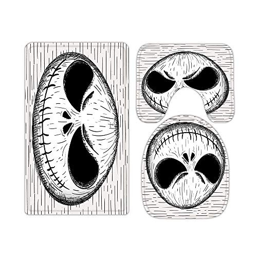 Nightmare Before Christmas Halloween Decor Bathroom Rugs and Mats Sets 3 Piece  Memory Foam Bath Mat  U-Shaped Contour Shower Mat Non Slip Absorbent  Velvet Toilet Lid Cover Washable