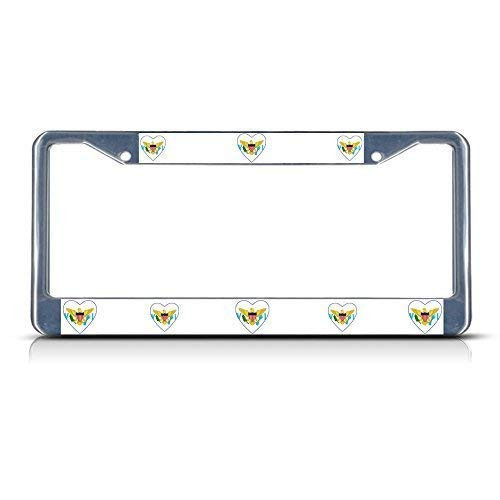 OMYFAIRY Love Heart U.S. Virgin Islands Flag Chrome License Plate Frame Stainless Metal Car Tag Holder 12 x 6 Inch