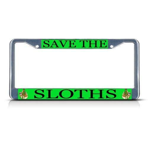 OMYFAIRY Save The Sloths Chrome Metal Heavy Duty License Plate Frame Stainless Metal Car Tag Holder 12 x 6 Inch