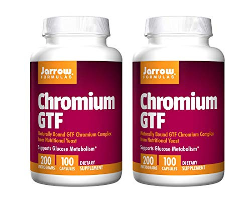 Jarrow Formulas Chromium GTF Naturally Bound GTF Chromium Complex from Nutritional Yeast Supporting Glucose Metabolism Dietary Supplement - 200 Micrograms - 100 Capsules -Pack of 2-
