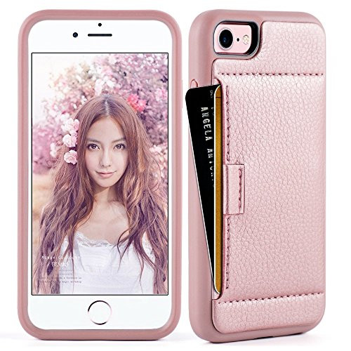 ZVE Wallet Case for Apple iPhone SE 2020  iPhone 8 and iPhone 7  4.7 inch  Slim Leather Wallet Case with Credit Card Holder Slot Pocket Protective Case Cover for Apple iPhone 7 8 SE 2020- Rose Gold
