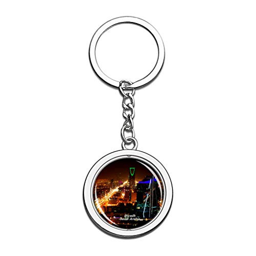 Hqiyaols Keychain Kingdom Centre Tower Riyadh Saudi Arabia Souvenirs Crystal Spinning Round Stainless Steel Key Chain Ring Travel City Gifts Metal