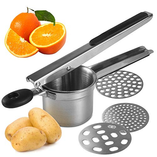 potato ricer  potato masher  ricer for mashed potatoes  stainless steel  premium quality with 3 interchangeable discs potato ricer  potato masher  ricer for mashed potatoes  stainless steel  premium quality with 3 interchangeable discs