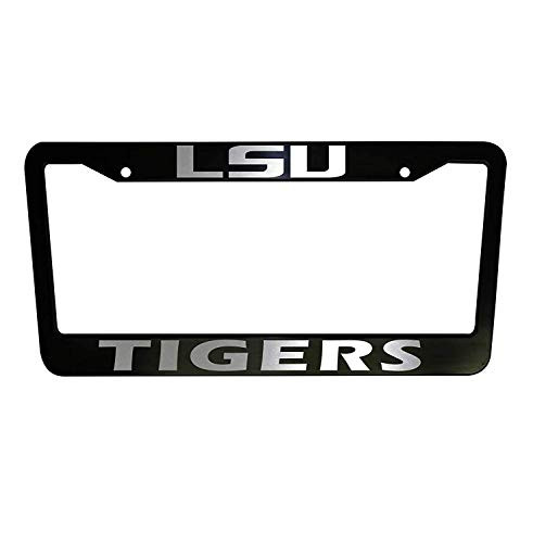 Bhartia LSU Tigers Black Chrome License Plate Frame Stainless Metal Tag Holder 12 inch X 6 inch