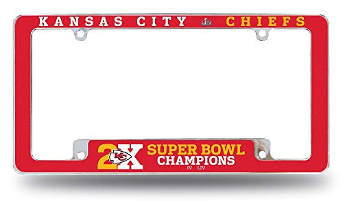 Kansas City Chiefs 2X Super Bowl Champions EZ View All Over Design Metal License Plate Frame Chrome Tag Cover Football Kansas City Chiefs 2X Super Bowl Champions EZ View All Over Design Metal License Plate Frame Chrome Tag Cover Football