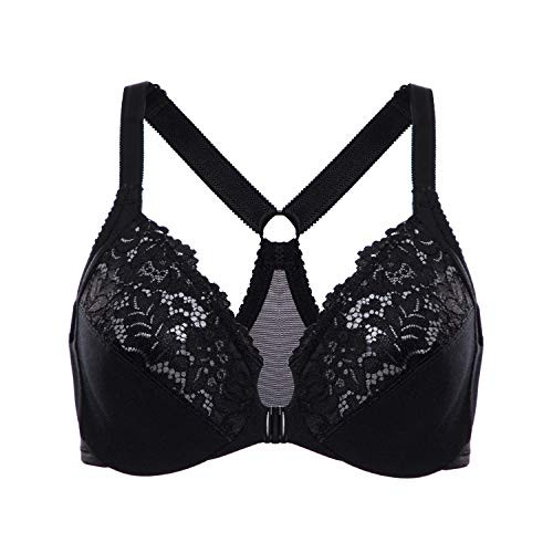 DELIMIRA Women s Front Closure Full Coverage Lace Underwire Racerback Bra Black 38C