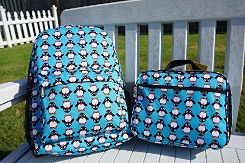Little Planets Boys Girls All Over Print 16'' Kid School Backpack (Set of 2 Lunch Box & backpack, Penguin)