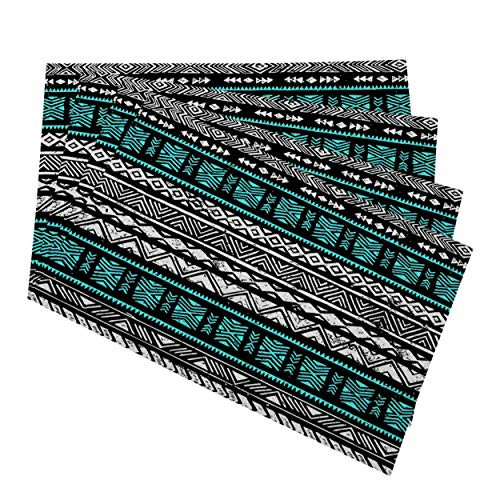 Mugod Aztec Geometric Placemats Black White and Turquoise Tribal Navajo Seamless Pattern Decorative Heat Resistant Non-Slip Washable Place Mats for Kitchen Table Mats Set of 4 12 inchx18 inch